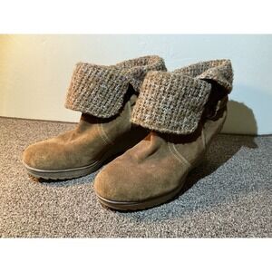 Bjorndal Lilly Brown Suede Wedge Ankle‎ Boots Booties Knit Cuff 10 Women